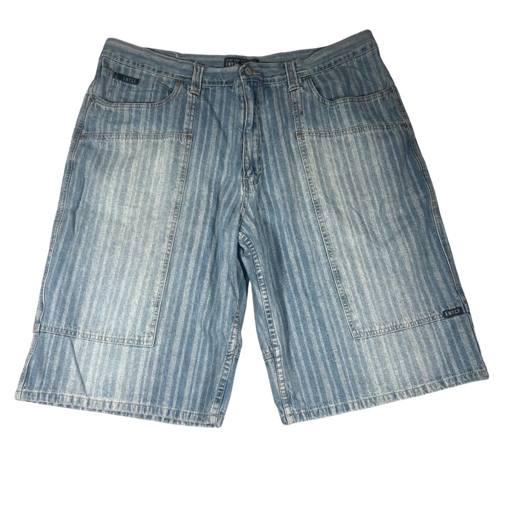 Vintage Enyce Pinstripe Denim Shorts Mens 42 Baggy Y2K Hip Hop Streetwear Blue